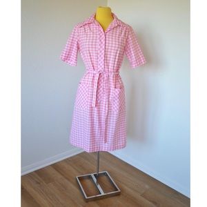 Vintage 60’s Pink Gingham Western Shirtdress M